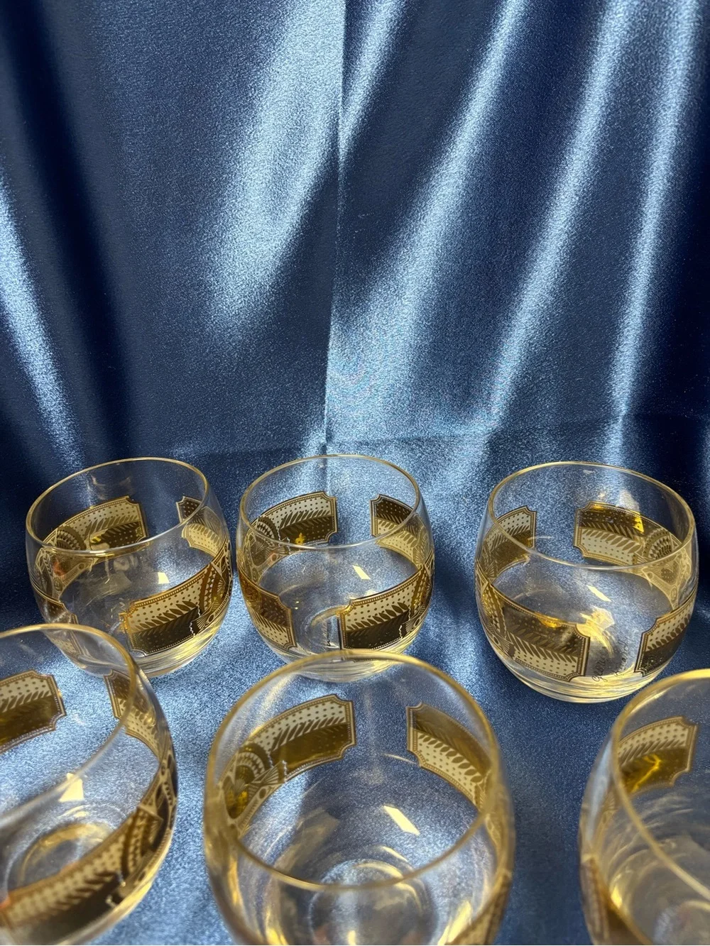 Vintage Signed George Briard Rolly Polly Glasses, 6 in set, in a bird motif